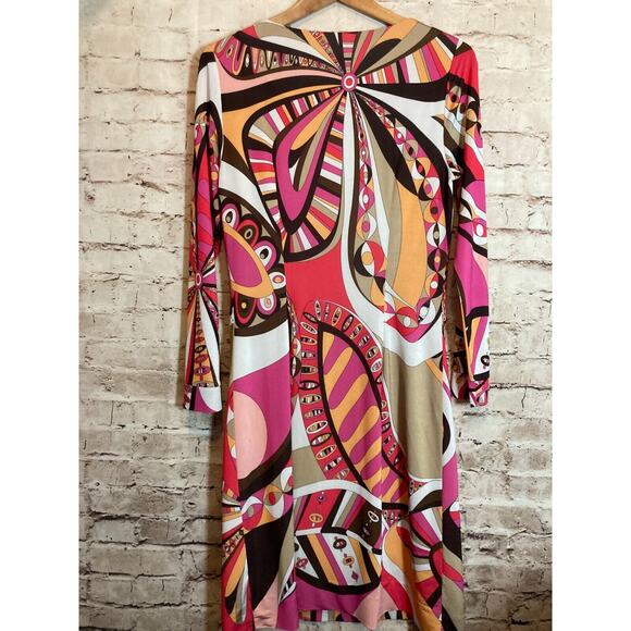 Etcetera Midi Dress Womens 6 Pink Retro Florals Shift Long Sleeve Stretch - Picture 15 of 15